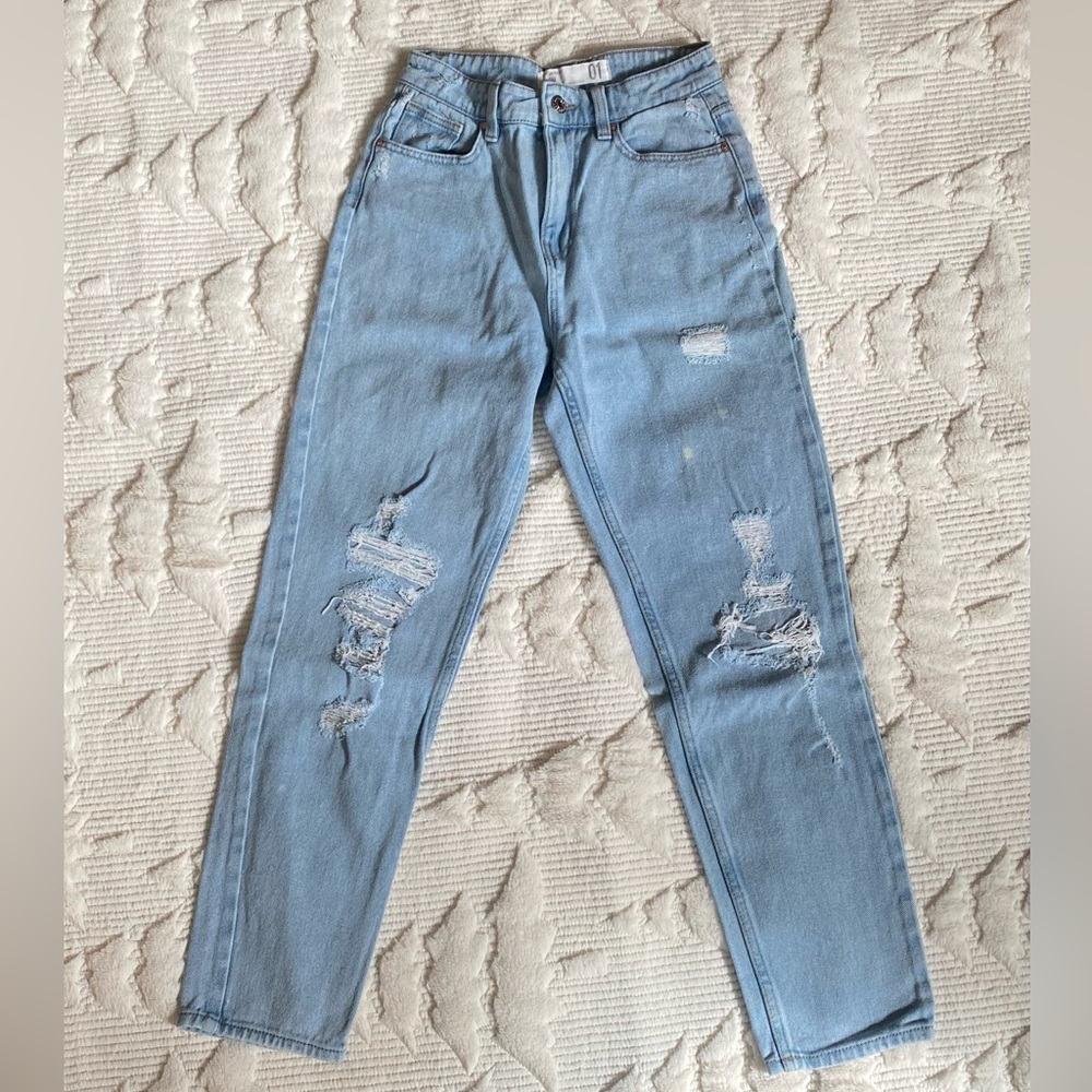 Light Blue Distressed Mom Jeans
